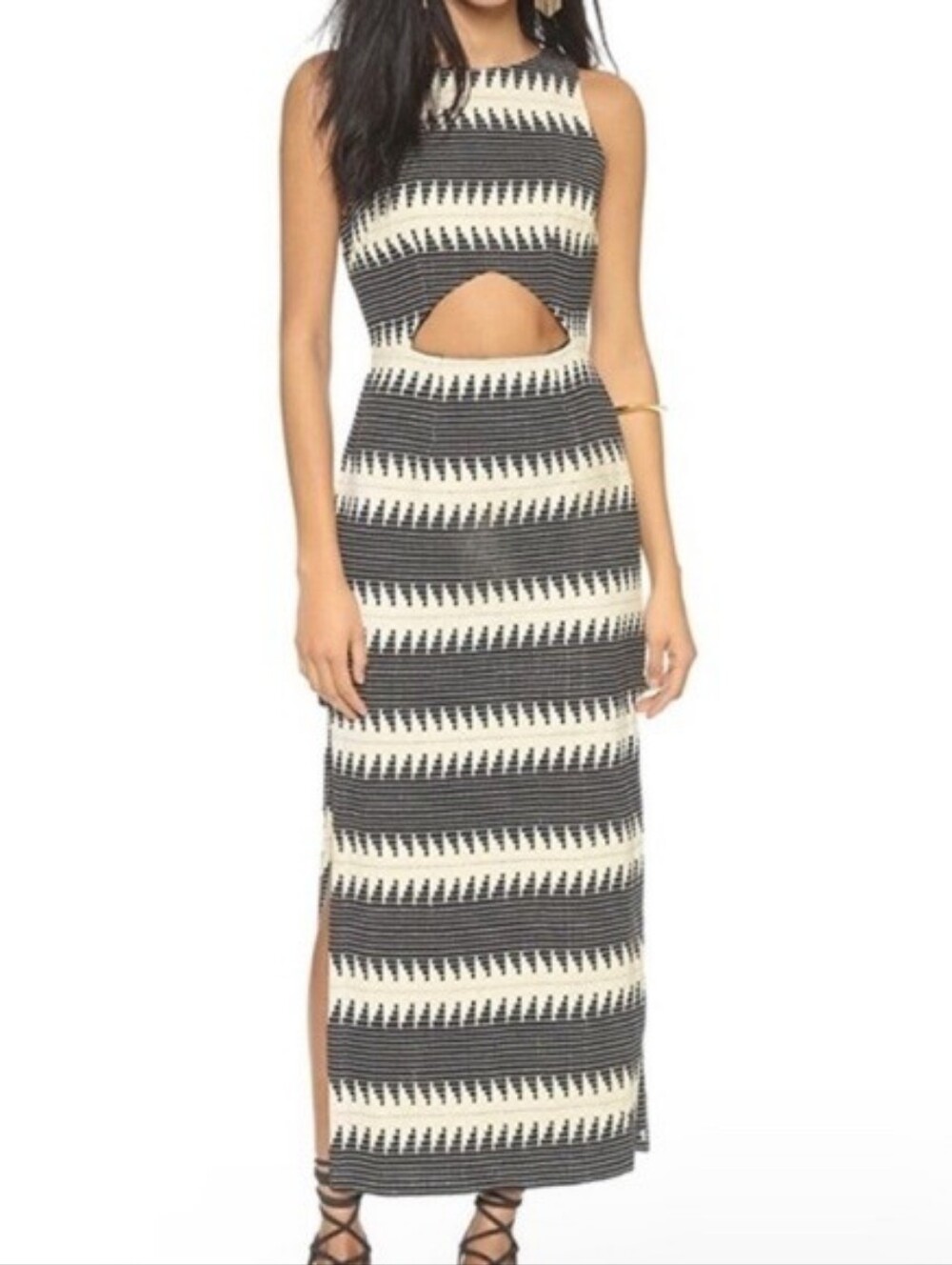 Mara Hoffman Black and Cream Striped Cutout Maxi Dress